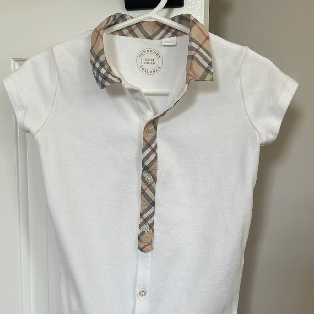 Burberry Kids White Onsie with Check Collar - Picture 2 of 6